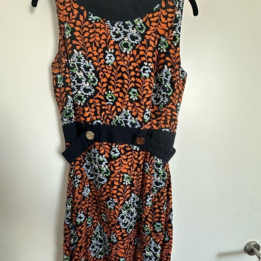 Tory Burch Melanie Navy and Orange Sheath Dress | 8 - Picture 3 of 6